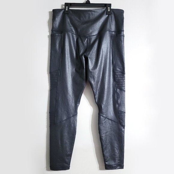 Athleta Womens Inclination Moto Tight Leggings Size L Metallic Black Pockets - Picture 5 of 12